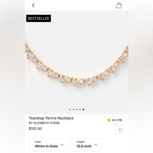 Elizabeth Stone Gold Teardrop Tennis Necklace | white crystals with gold